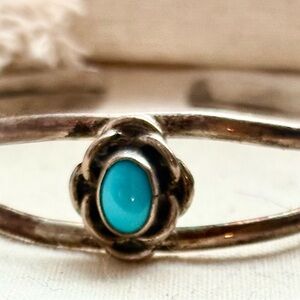 SOLD- Vintage Navajo Turquoise Sterling Silver Floral Cuff Bracelet